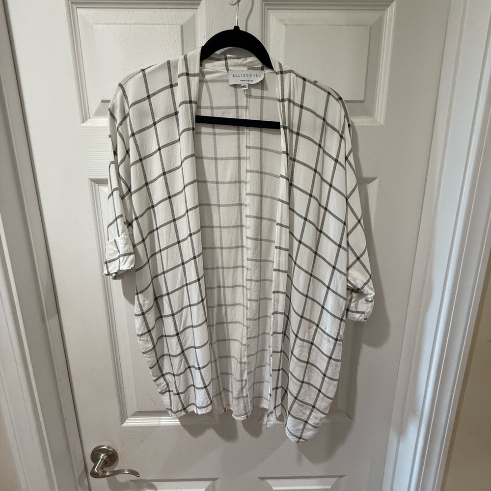 Allison Izu White and Black Plaid Cardigan